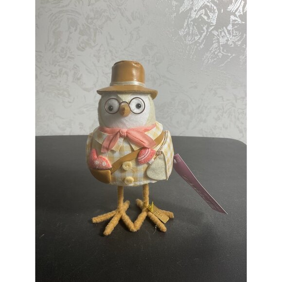 Decorative Spritz Fabric Bird In Hat & Glasses With Plaid Outfit For Home Decor - Picture 1 of 6